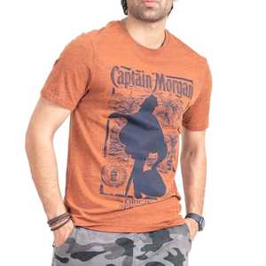 Camiseta de Manga Corta Color Naranja para Hombre Captain Morgan con Estampado de Capitán, Cuello Redondo Informal, Corte Regular, Camiseta de Algodón Jersey - Product Image 1