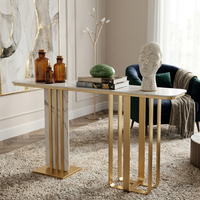 Table console moderne en acier inoxydable doré, plateau en marbre, mobilier d'appoint artistique en métal de luxe pour hall d'hôtel, décoration d'intérieur