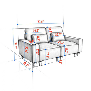 Divano Moderno e Accogliente a 2 Posti in Ciniglia con Seduta Profonda, Portabicchieri in Acciaio Inox Spazzolato, 2 Cuscini Decorativi, Divano in Pelle - Product Image 4