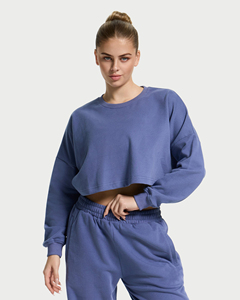 Sudadera Corta Extra Grande Personalizada para Mujer, Sudadera de Algodón con Forro Polar, Hombros Caídos, Cuello Redondo, Sudadera de Alta Calidad - Product Image 5