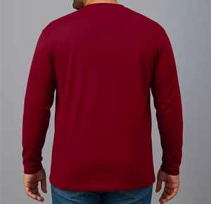Camiseta de Manga Larga para Hombre, Cuello Redondo, Poliéster/Algodón, Tejido de Punto, Color Granate Sólido, Corte Regular Informal, Transpirable, 220g - Product Image 2