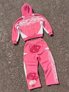 Conjunto Deportivo de Dos Piezas Rosa, Transpirable, de Forro Polar, con Sudadera con Cierre y Pantalones Largos, Logotipo Personalizado, Ropa Deportiva de Invierno - Product Image 2