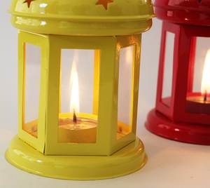 Decoración de linterna metálica con vela tipo tea light (10 cm x 10 cm x 15 cm, Amarillo) - Product Image 4