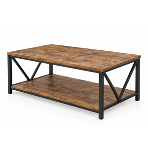 Table basse en teck massif de style industriel haut de gamme Teakora avec étagère de rangement pour salons modernes – Vente en gros - Product Image 2