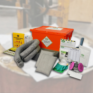 SABER Universal Spill Response Kit 45L Red Container with Absorbent Pads Socks Gloves Respirator - Product Image 1