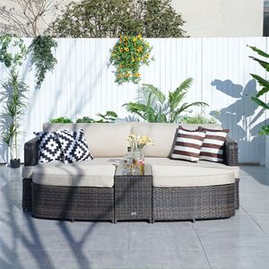 Set di mobili da giardino in vimini da 5 pezzi Set di lettini da giardino e divano divano letto con caratteristiche di protezione solare - Product Image 3