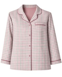 <b>Light</b> Grey Pink Check Women Pajama Set Long Sleeve Button Down Nightwear Soft Cotton Two Piece Sleepwear Comfortable <b>Lounge</b> Set - Product Image 3