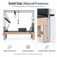 Reformer Pilates 3-en-1, structure en chêne massif et ressorts à câble, appareil d'exercice pour salles d'entraînement privées et boutiques