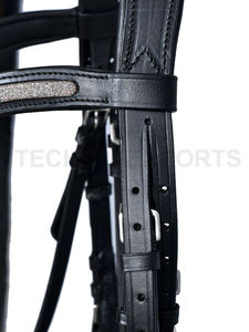 Bridon d'équitation en cuir anglais de qualité supérieure avec frontale à paillettes or rose et muserolle rembourrée pour le dressage et les concours d'hippique - Product Image 2