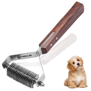 Flamia & Jabz Dog Grooming <b>Brush</b> Wooden Handle Stainless Steel 20 Blades <b>Pet</b> Hair Removal Tool - Product Image 1