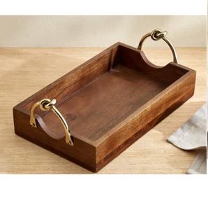 Plateau de service en bois de noyer de qualité durable avec poignée dorée, acceptable pour les clients, au prix le plus bas - Product Image 3