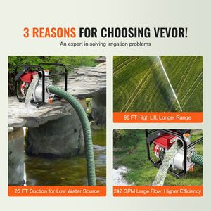 Pompa per rifiuti a benzina 7HP 242GPM 4 tempi, pompa per trasferimento acqua con tubo di uscita da 25 piedi/7,62 m - Product Image 3