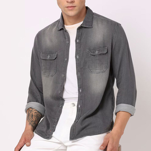 Chemises en jean pour hommes à manches longues, décontractées, personnalisables par le fabricant, chemises en jean boutonnées, fournisseur d'usine - Product Image 1
