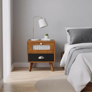 Mesa de Noche Moderna y Contemporánea de Madera Maciza con Dos Cajones de Almacenamiento, Patas Cónicas, Mesa Auxiliar Compacta y Elegante para Sala de Estar - Product Image 1