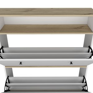 Scarpiera di Dublino con un ripiano aperto e due armadi allungabili in rovere chiaro/finitura bianca - Product Image 2