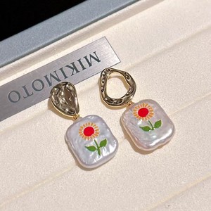 Boucles d'oreilles en perles d'eau douce de style rétro, baroque, inspirées de la peinture à l'huile, tournesol, bijoux de célébrités, pendentifs et boucles d'oreilles - Product Image 3