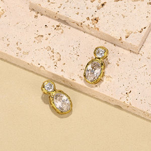 ต่างหูทรงหยดน้ำรูปไข่ ประดับเพชรซิคอน เงินแท้ 925 ดีไซน์ทันสมัย สองชั้น สำหรับผู้หญิง เหมาะสำหรับงานแต่งงานและวันครบรอบ - Product Image 4