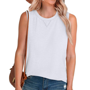 New Women's Tank Top <b>White</b> Sleeveless O-Neck Knitted Tank Top Casual Solid Breathable Cotton Tank Top On Demand Making ODM - Product Image 6