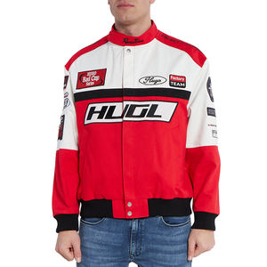 Wholesale Streetwear Vintage Red <b>White</b> Color Block Racing <b>Jacket</b> Unisex Cotton Canvas Motorbike <b>Biker</b> <b>Jacket</b> - Product Image 3