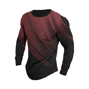 Haut à manches longues en coton 100% classique vintage pour hommes imprimé graphique géométrique T-shirt décontracté de sport en plein air surdimensionné à manches longues - Product Image 2