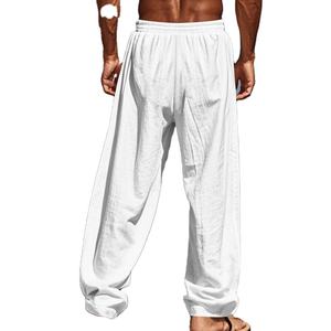 กางเกงผ้าลินินลำลองสำหรับผู้ชายดีไซน์ทรงหลวมพร้อมขอบสีตัดกันตรงจากโรงงาน - Product Image 6