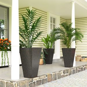 Set di 3 Vasi da Fiori Grandi in Plastica Marrone Smaltata da 70 cm con Finitura Effetto Marmo, Fori di Drenaggio e Design Conico Impilabile - Product Image 2