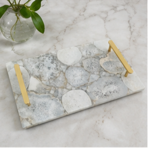 Rectangular <b>Marble</b> Storage Tray With Gold Metal Handles Modern Design Living Room Tabletop Accessory - Product Image 4