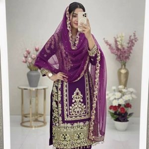 NUEVO DISEÑO ESPECIAL PARA EID, TRAJE DE 3 PIEZAS PARA MUJER CON BORDADO PESADO Y LENTEJUELAS, ESTILO CHINO TRADICIONAL PARA FIESTAS, CON DUPATTA - Product Image 1