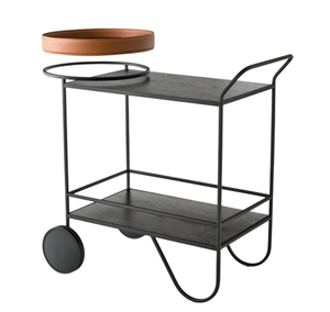 Black Coated Frame Wooden Base Hotel <b>Trolley</b> & Cart For Easy <b>Serving</b> Use Coffee Food With 4 Wheels Hotel <b>Trolley</b> & Cart - Product Image 2