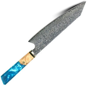 Cuchillo de Chef SHEARS BEAUTY de Acero Damasco Grado A+ con Mango de Resina Azul e Incrustaciones de Madera, Diseño Personalizable - Product Image 6
