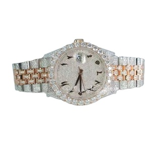 Montre de luxe Hip Hop Business en quartz moissanite avec cadran en diamant, boîtier en acier inoxydable, bracelet en cuir, verre saphir, mouvement ETA - Product Image 1