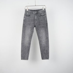 กางเกงยีนส์เดนิมทรงตรงเอวกลางสำหรับผู้ชาย ทรงเข้ารูป สวมใส่สบาย ป้องกันการเกิดขุย ซิปหน้า ย้อมสีพื้น ผ้าโพลีเอสเตอร์/คอตตอน - Product Image 1