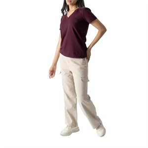 T-shirts professionnels personnalisés pour femmes, col en V, été, décontractés, manches courtes, coton respirant, t-shirts unis, vêtements - Product Image 2