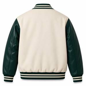 Chaqueta Varsity Verde Crema para Hombre BFIT, con Parches de Letras, Botones a Presión de Chenilla, Estilo Vintage, para Invierno - Product Image 5