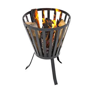 Brasero autoportant moderne en fer, brûleur à bois portable pour patio extérieur, support à bois de chauffage en métal peint, panier à bûches - Product Image 1