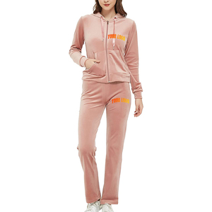 Ensemble de survêtement en velours rose pour femmes, sweat-shirt à fermeture éclair intégrale et pantalon, vêtements décontractés d'hiver, respirant, séchage rapide, couleur unie, manches longues - Product Image 4