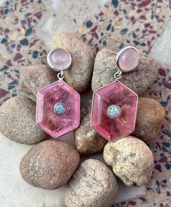 Pendientes Colgantes de Turmalina Rosa y Cuarzo Rosa, Plata de Ley Chapada en Oro, Joyería Hecha a Mano de Lujo, Elegante Regalo para Mujer, Fiesta - Product Image 6