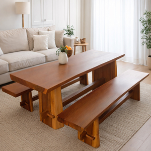 ชุดโต๊ะรับประทานอาหารไม้สักแท้แบบโมเดิร์นสั่งทำพิเศษ 6 ที่นั่ง พร้อมม้านั่ง 2 ตัว ดีไซน์มินิมอล ตกแต่งแบบธรรมชาติ สำหรับเฟอร์นิเจอร์ห้องรับประทานอาหาร - Product Image 2