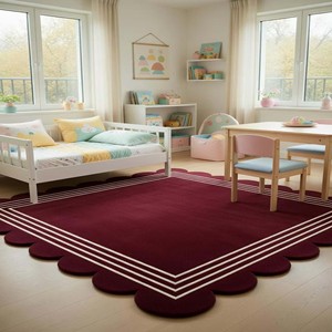 Tapis festonné bordeaux, tapis moderne tufté, tapis minimaliste pour chambre à coucher, tapis rouge vin, tapis à lignes géométriques, décoration contemporaine pour la maison - Product Image 6