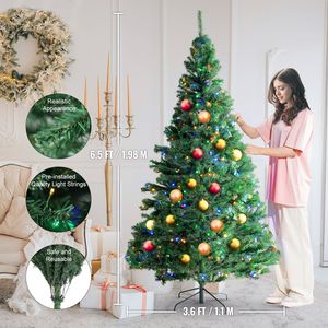 Albero di Natale Artificiale Preilluminato da 6,5 Piedi con 450 Luci LED Multicolore, Decorazione Festiva Completa con 1227 Punte di Rami per Feste - Product Image 2