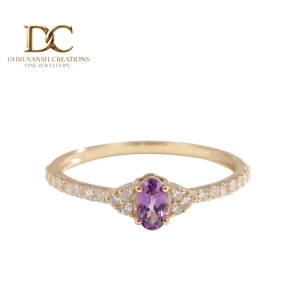 Bague en or jaune massif 14 carats avec diamant de laboratoire et alexandrite pour femme, bijoux de créateur, cadeau de luxe pour toutes les occasions - Product Image 1