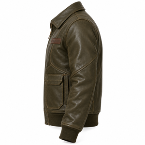 Chaqueta de Aviador A2 de Cuero Vacuno Auténtico para Hombre, Color Verde, Estilo Vintage, con Ribete Acanalado, Fabricación Personalizada, Venta al Por Mayor - Product Image 4