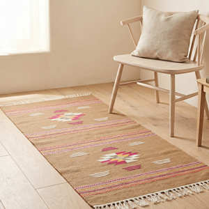 Alfombra de Diseño Kilim Geométrica de Algodón Tejido Plano 4x6 con Borlas, Rectangular, para Pasillo, Antideslizante, en Tonos Naturales - Product Image 6
