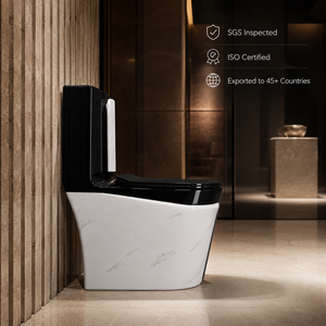 Inodoro Moderno de Una Pieza con Diseño de Mármol Blanco y Negro, Descarga por Arrastre, Producto de Tendencia - Product Image 6