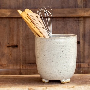 Speckled Ceramic <b>Utensil</b> <b>Holder</b> Raised Feet Design Matte Finish Thick Build Heat Resistant <b>Kitchen</b> Countertop Storage Organizer - Product Image 3
