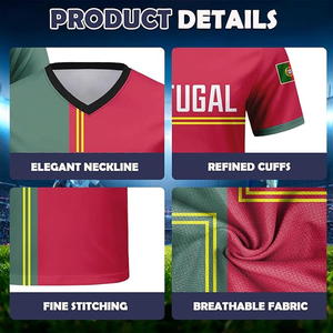 Maillot de football du Portugal pour homme, col rond, manches courtes, imprimé, nom et numéro personnalisés, sublimé, respirant, en polyester - Product Image 2