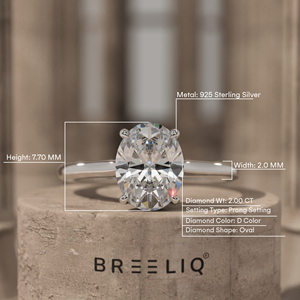 Bague de fiançailles élégante en or blanc 14 carats avec diamant ovale 2 carats, sertie de griffes minimalistes, bijou raffiné, cadeau pour elle - Product Image 4