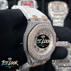 ICELOOK นาฬิกาควอทซ์สุดหรูสำหรับผู้ชาย 42 มม. ประดับเพชรอะนาล็อกโครโนกราฟสายซิลิโคนสีขาวทาคีมิเตอร์คริสตัลแซฟไฟร์ - Product Image 2