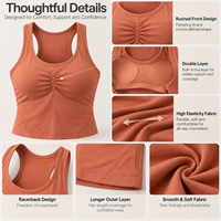 Débardeur de yoga double couche pour femme, haut de sport à maintien élevé et élastique avec fronces sur le devant