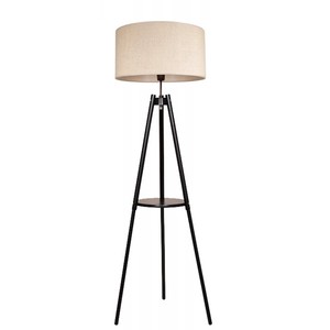 Mid Century Modern Wooden <b>Tripod</b> Floor Lamp With Beige Drum Shade - Product Image 3